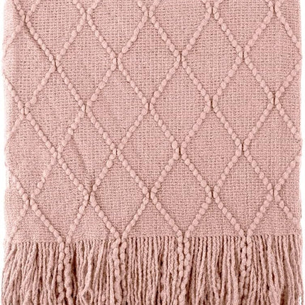 Pink Throw Blanket Diamond Pattern Indoor Outdoor Knitted Throws for Couch Sofa Chair Bed Home Decor 50"x60"