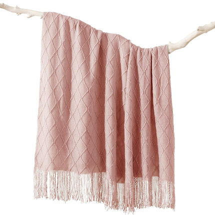 Pink Throw Blanket Diamond Pattern Indoor Outdoor Knitted Throws for Couch Sofa Chair Bed Home Decor 50"x60"