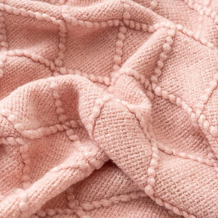Pink Throw Blanket Diamond Pattern Indoor Outdoor Knitted Throws for Couch Sofa Chair Bed Home Decor 50"x60"