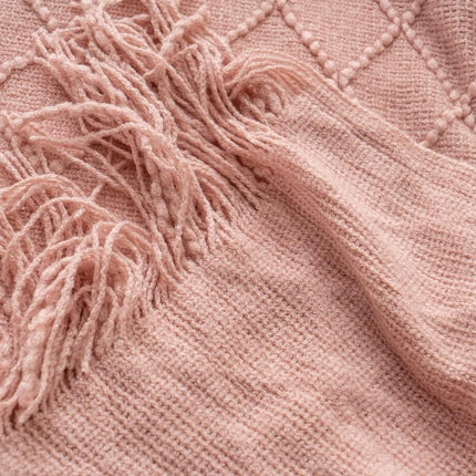 Pink Throw Blanket Diamond Pattern Indoor Outdoor Knitted Throws for Couch Sofa Chair Bed Home Decor 50"x60"