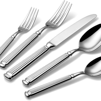 20 Pieces Silverware Set, Premium 18/10 Stainless Steel Flatware Set, Luxury Cutlery Set for 4, Dishwasher Safe for Home and Kitchen with Relief Patterns Handle, Party, Wedding, Silver