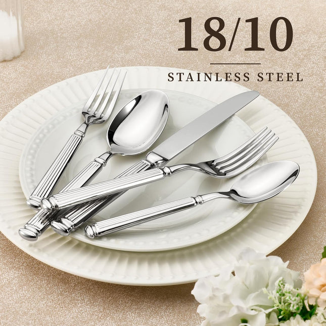 20 Pieces Silverware Set, Premium 18/10 Stainless Steel Flatware Set, Luxury Cutlery Set for 4, Dishwasher Safe for Home and Kitchen with Relief Patterns Handle, Party, Wedding, Silver