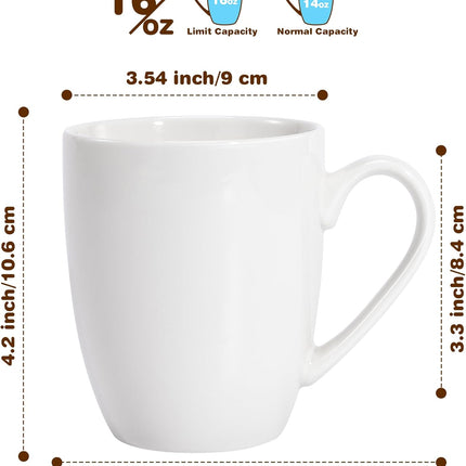 16 oz Large Coffee Mugs Set of 4 Ceramic Coffee Mug White Coffee Cups Tea Cups Idea Gift for Women Men House Warming Gifts New Home Office, 4 Pack (White)