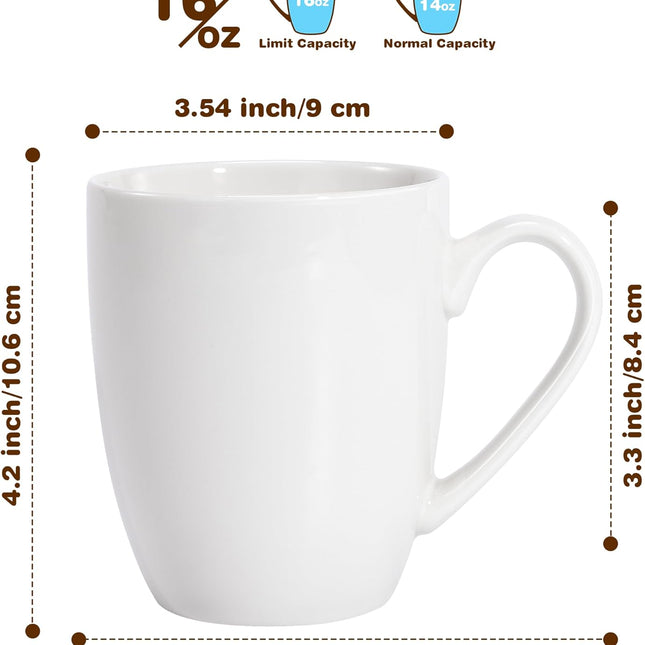 16 oz Large Coffee Mugs Set of 4 Ceramic Coffee Mug White Coffee Cups Tea Cups Idea Gift for Women Men House Warming Gifts New Home Office, 4 Pack (White)