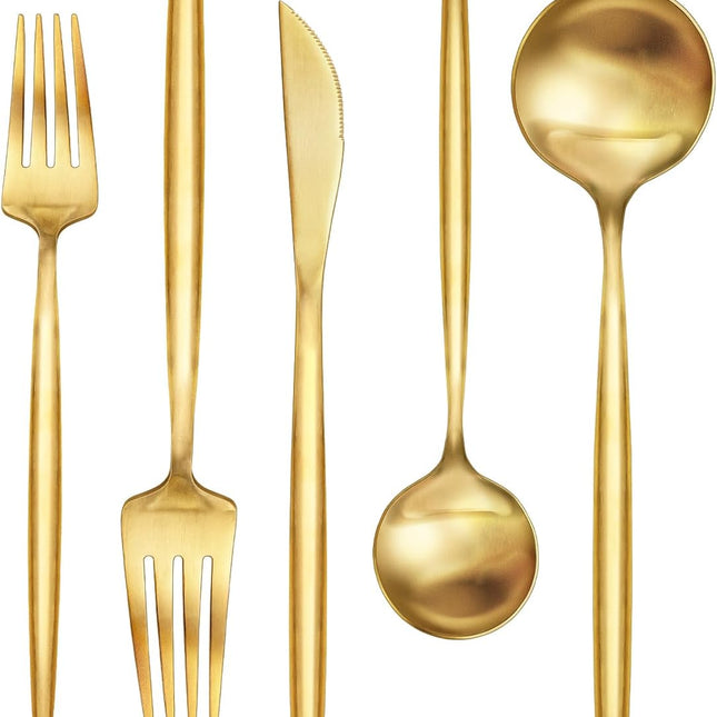 30-Piece Gold Silverware Set, Flatware Set for 6, Food-Grade Stainless Steel Cutlery Set, Includes Spoons Forks Knives, Kitchen Cutlery for Home Office Restaurant Hotel