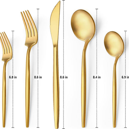 30-Piece Gold Silverware Set, Flatware Set for 6, Food-Grade Stainless Steel Cutlery Set, Includes Spoons Forks Knives, Kitchen Cutlery for Home Office Restaurant Hotel