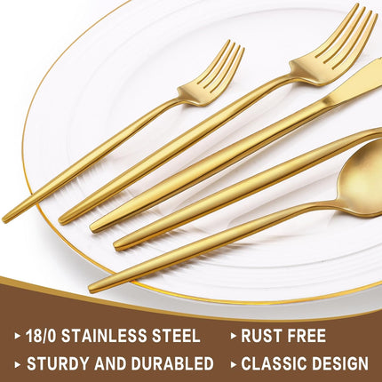 30-Piece Gold Silverware Set, Flatware Set for 6, Food-Grade Stainless Steel Cutlery Set, Includes Spoons Forks Knives, Kitchen Cutlery for Home Office Restaurant Hotel