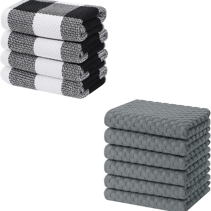 Homaxy 100% Cotton Waffle Weave Check Plaid Kitchen Towels, 13 x 28 Inches, Super Soft and Absorbent Dish Towels for Drying Dishes and Terry Kitchen Towels(15" x 25", 6 Pack, Dark Grey)