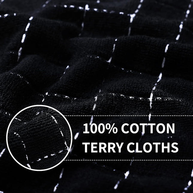 Homaxy 100% Cotton Terry Kitchen Towels(Black, 13 x 28 inches, 4 Pack), Checkered Designed, Soft and Super Absorbent Dish Towels and Terry Kitchen Towels(15" x 25", 6 Pack, Dark Grey)