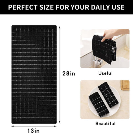 Homaxy 100% Cotton Terry Kitchen Towels(Black, 13 x 28 inches, 4 Pack), Checkered Designed, Soft and Super Absorbent Dish Towels and Terry Kitchen Towels(15" x 25", 6 Pack, Dark Grey)