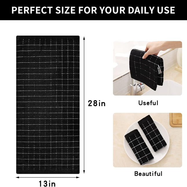 Homaxy 100% Cotton Terry Kitchen Towels(Black, 13 x 28 inches, 4 Pack), Checkered Designed, Soft and Super Absorbent Dish Towels and Terry Kitchen Towels(15" x 25", 6 Pack, Dark Grey)