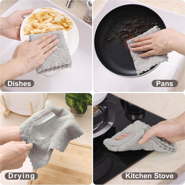 Homaxy 12 Pack Kitchen Dish Cloths (10 x 10 Inches, Grey) Kitchen Towels and Dishcloths Set, 12 x 12 and 13 x 28 Inches White & Black