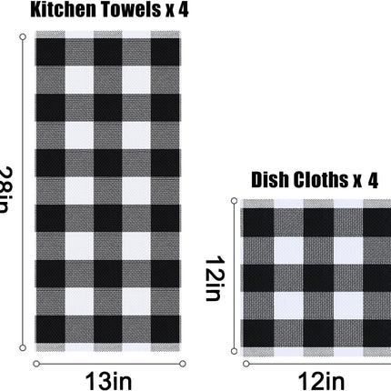 Homaxy 12 Pack Kitchen Dish Cloths (10 x 10 Inches, Grey) Kitchen Towels and Dishcloths Set, 12 x 12 and 13 x 28 Inches White & Black