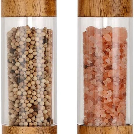 Premium Acrylic Salt and Pepper Grinder Set, Manual Salt and Pepper Mills- Wooden Shakers with Adjustable Ceramic Core-Salt Grinder and Pepper Mill -8 Inches-Pack of 2