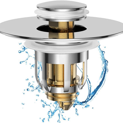 Universal 2 in 1 Bathroom Sink Stopper, Pop Up Bathroom Sink Drain Strainer with Anti-Clogging Filter Basket, Bathroom Drain Stopper Sink Plug for 1.06"-1.65" Basin Drain Holes