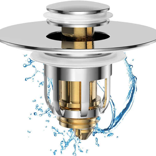 Universal 2 in 1 Bathroom Sink Stopper, Pop Up Bathroom Sink Drain Strainer with Anti-Clogging Filter Basket, Bathroom Drain Stopper Sink Plug for 1.06"-1.65" Basin Drain Holes