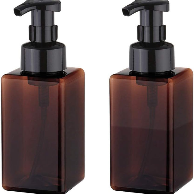 Foaming Soap Dispenser, 450ml (15oz) Refillable Pump Bottle Plastic for Liquid Soap, Shampoo, Body Wash (2 Pcs) (Amber)