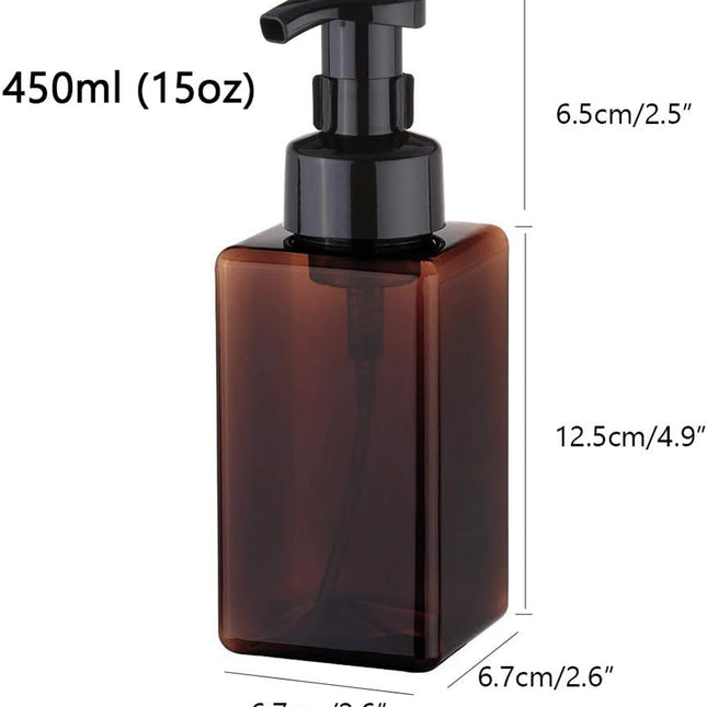 Foaming Soap Dispenser, 450ml (15oz) Refillable Pump Bottle Plastic for Liquid Soap, Shampoo, Body Wash (2 Pcs) (Amber)
