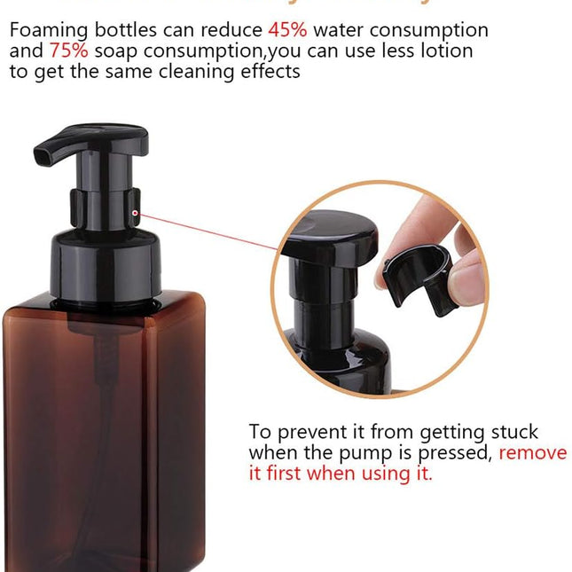 Foaming Soap Dispenser, 450ml (15oz) Refillable Pump Bottle Plastic for Liquid Soap, Shampoo, Body Wash (2 Pcs) (Amber)