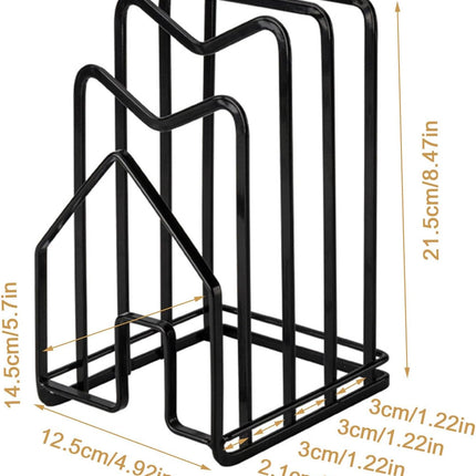 SUNIFCON Cutting Board Rack Organizer Chopping Board Stand Holder Kitchen Countertop Pots Pan Lids Rack Organizer Flat Steel 4.92 x 5.71 x 8.46 in. Black