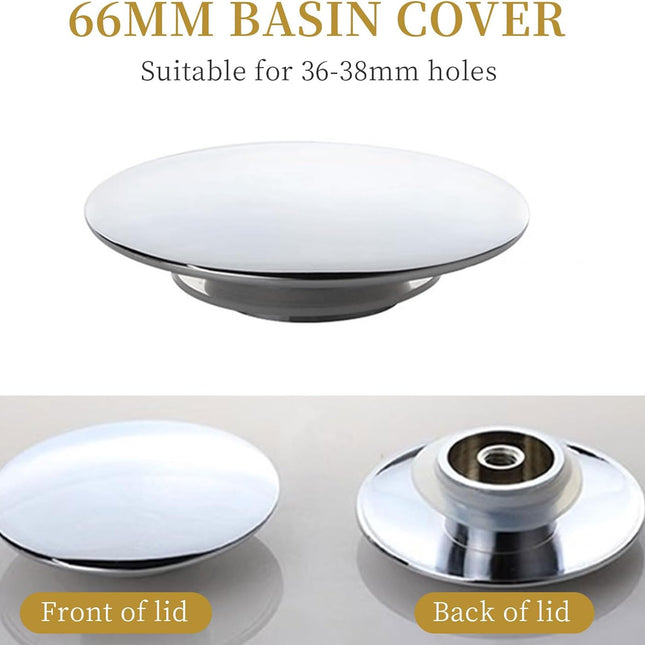 2 Pcs Bathroom Pop Up Sink Drain Stopper 66 mm Bathroom Sink Stopper, Pop-Up Click Clack Plug, Solid Brass Chrome Plated Plug, Suitable for Kitchen Bathroom Wash Basin