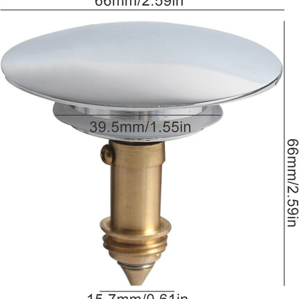 2 Pcs Bathroom Pop Up Sink Drain Stopper 66 mm Bathroom Sink Stopper, Pop-Up Click Clack Plug, Solid Brass Chrome Plated Plug, Suitable for Kitchen Bathroom Wash Basin