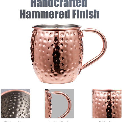 Moscow Mule Copper Mugs of 4 18-oz Pure Copper Plating Stainless Steel Drinking Cup with 4 Cocktail Copper Straws Great Dining Entertaining Bar Gift