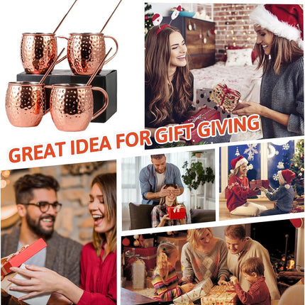 Moscow Mule Copper Mugs of 4 18-oz Pure Copper Plating Stainless Steel Drinking Cup with 4 Cocktail Copper Straws Great Dining Entertaining Bar Gift
