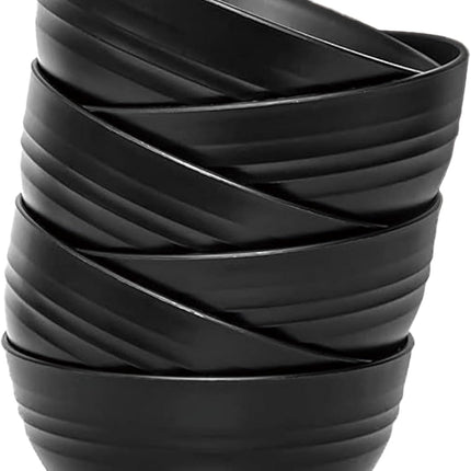 Unbreakable Wheat Straw Cereal Bowls Set of 6, 24 oz Microwave and Dishwasher Safe Lightweight Soup and Salad Bowl Sets, Reusable Dessert Bowls for Rice, Pasta, Snack, Fruit, BPA Free (Black)