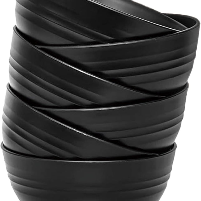 Unbreakable Wheat Straw Cereal Bowls Set of 6, 24 oz Microwave and Dishwasher Safe Lightweight Soup and Salad Bowl Sets, Reusable Dessert Bowls for Rice, Pasta, Snack, Fruit, BPA Free (Black)