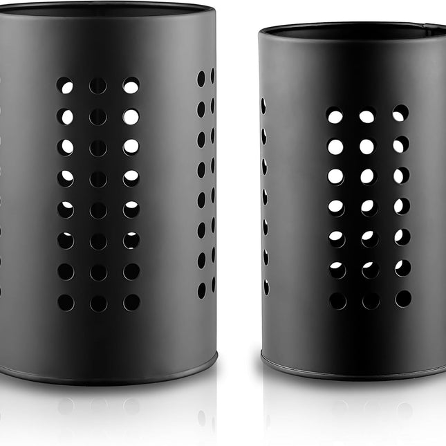 Cutlery holder for crockery, suitable for countertops, 2-pack, stainless steel black kitchen utensil holder, stylish storage box and decorative kitchen utensil pot, perfect gift for a new house or apartment