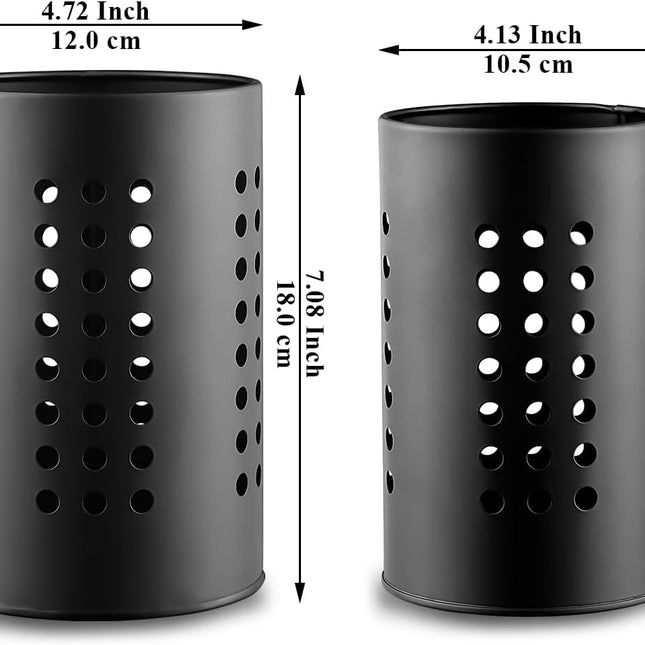 Cutlery holder for crockery, suitable for countertops, 2-pack, stainless steel black kitchen utensil holder, stylish storage box and decorative kitchen utensil pot, perfect gift for a new house or apartment