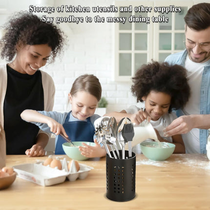 Cutlery holder for crockery, suitable for countertops, 2-pack, stainless steel black kitchen utensil holder, stylish storage box and decorative kitchen utensil pot, perfect gift for a new house or apartment