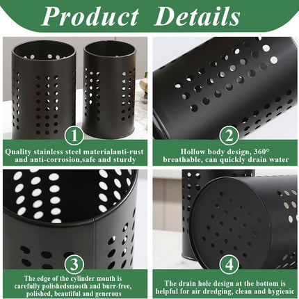 Cutlery holder for crockery, suitable for countertops, 2-pack, stainless steel black kitchen utensil holder, stylish storage box and decorative kitchen utensil pot, perfect gift for a new house or apartment