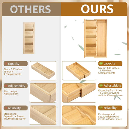 Kitchen drawer organizer - cutlery organizer - expandable bamboo storage box - cutlery rack - telescopic cutlery organizer