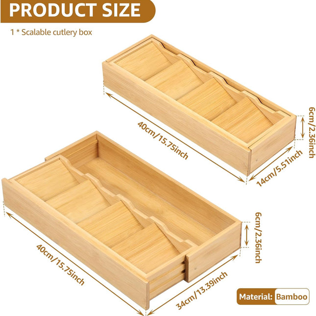 Kitchen drawer organizer - cutlery organizer - expandable bamboo storage box - cutlery rack - telescopic cutlery organizer