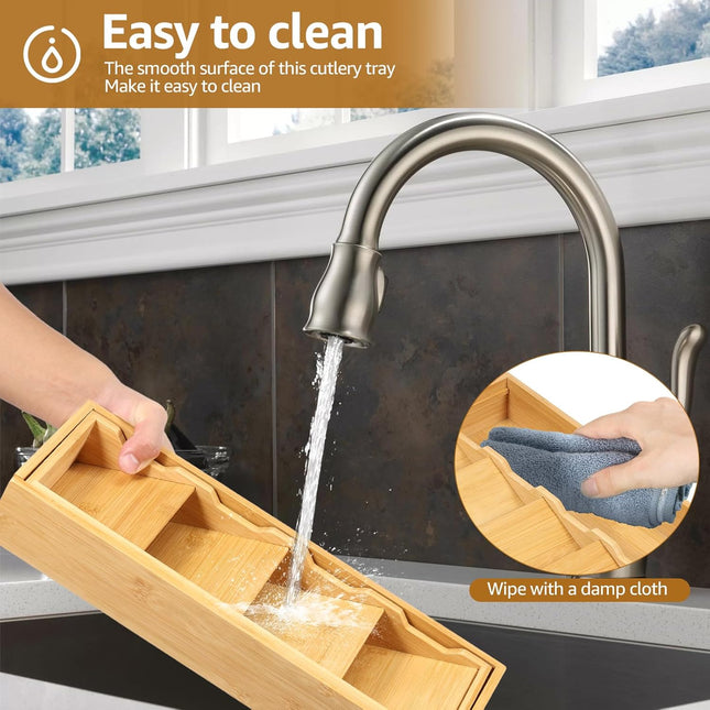 Kitchen drawer organizer - cutlery organizer - expandable bamboo storage box - cutlery rack - telescopic cutlery organizer