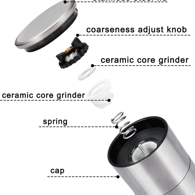 Gulex® Salt and Pepper Grinder Set, Pepper Mill, Sea Salt Shaker Grinder Refillable, Adjustable Coarseness, Stainless Steel with Ceramic Rotor(Seasoning not included)