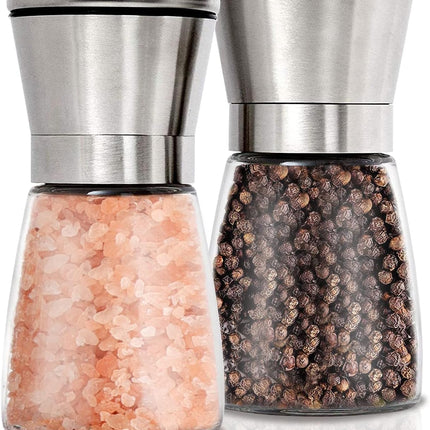 Gulex® Salt and Pepper Grinder Set Pepper Mill, Sea Salt Shaker Refillable, Adjustable Coarseness, Stainless Steel with Ceramic Rotor (Set of 2)