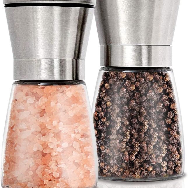 Gulex® Salt and Pepper Grinder Set Pepper Mill, Sea Salt Shaker Refillable, Adjustable Coarseness, Stainless Steel with Ceramic Rotor (Set of 2)