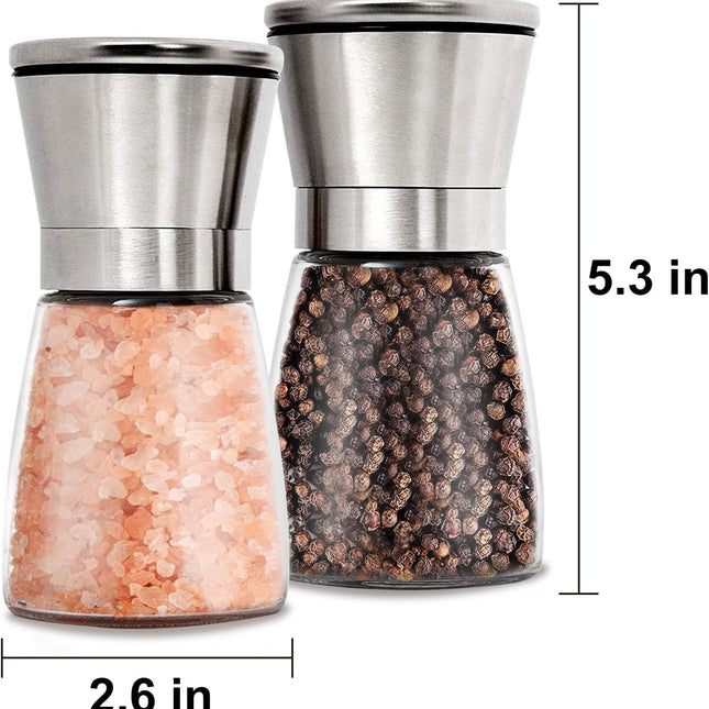 Gulex® Salt and Pepper Grinder Set Pepper Mill, Sea Salt Shaker Refillable, Adjustable Coarseness, Stainless Steel with Ceramic Rotor (Set of 2)
