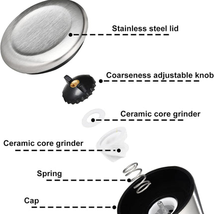 Gulex® Salt and Pepper Grinder Set Pepper Mill, Sea Salt Shaker Refillable, Adjustable Coarseness, Stainless Steel with Ceramic Rotor (Set of 2)