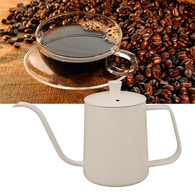 Small Pour Over Coffee Kettle, Stainless Steel, Precisely Controlled Gooseneck Spout, White, 600ml