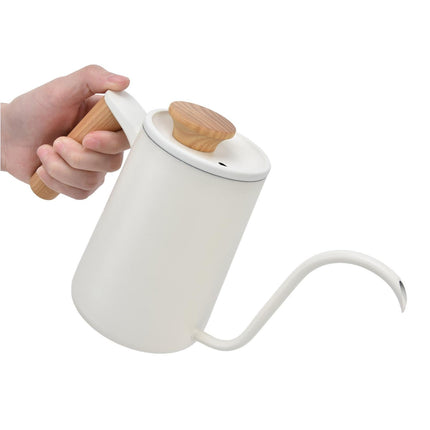 Stainless Steel Drip Coffee Pot, Long Gooseneck Spout Kettle, Tea Matte White, 600ml