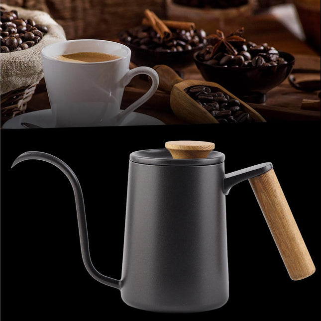 600ml Stainless Steel Drip Coffee Pot, Long Gooseneck Spout Kettle, Black