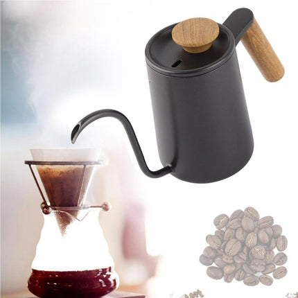 600ml Stainless Steel Drip Coffee Pot, Long Gooseneck Spout Kettle, Black