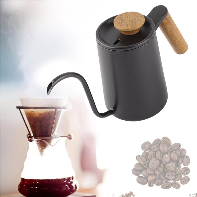 600ml Stainless Steel Drip Coffee Pot, Long Gooseneck Spout Kettle, Black