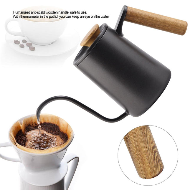 600ml Stainless Steel Drip Coffee Pot, Long Gooseneck Spout Kettle, Black