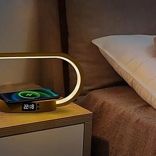 Bedside Lamp with Clock 10W Fast Wireless Charger USB Port Nightstand Touch Lamp