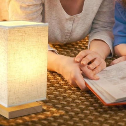 Bedside Table Lamp for Bedroom Minimalist Nightstand Lamp with Square Fabric Shade Reading Desk Lamp Night Lamp